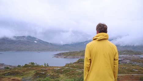 dramatic norwegian lake landscape in the mountain