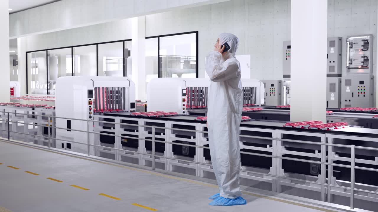 Meat Processing Factory Worker on Phone