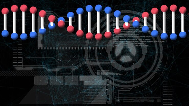 Animation of dna strand, scope scanning with network of connections