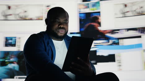visual concept of digital dependence as black individual faces stress