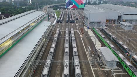 aerial view of modern train depot and station