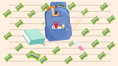 Animation-of-school-items-icons-moving-on-white-background