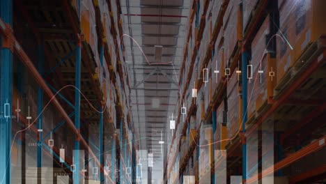 animatie van gegevensverwerking over een leeg magazijn