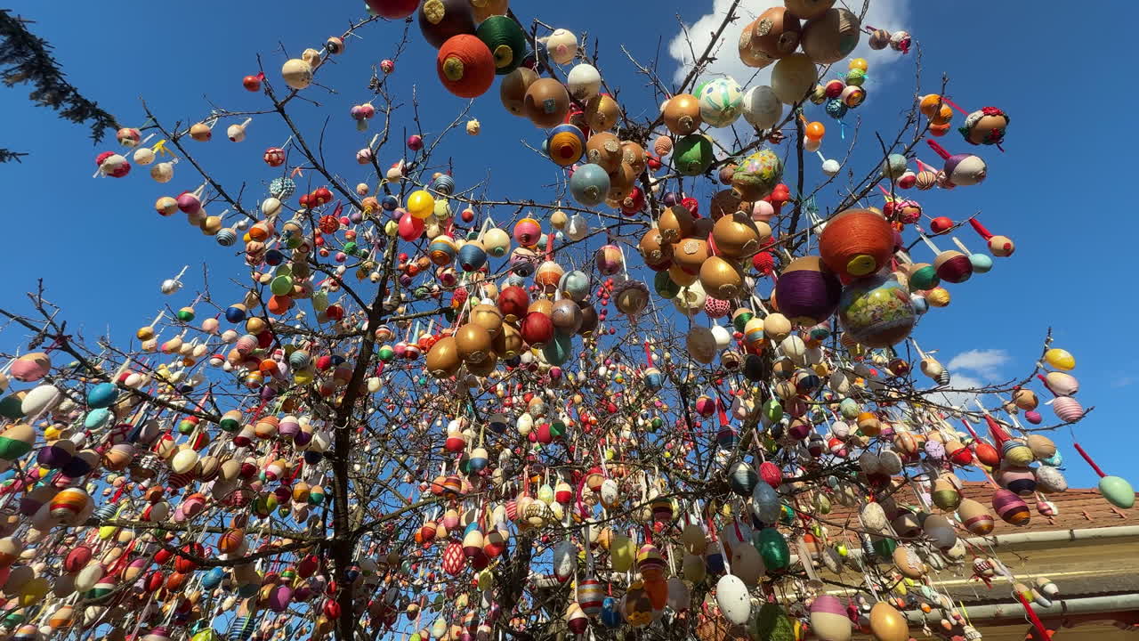 Easter egg tree with colorful decorations