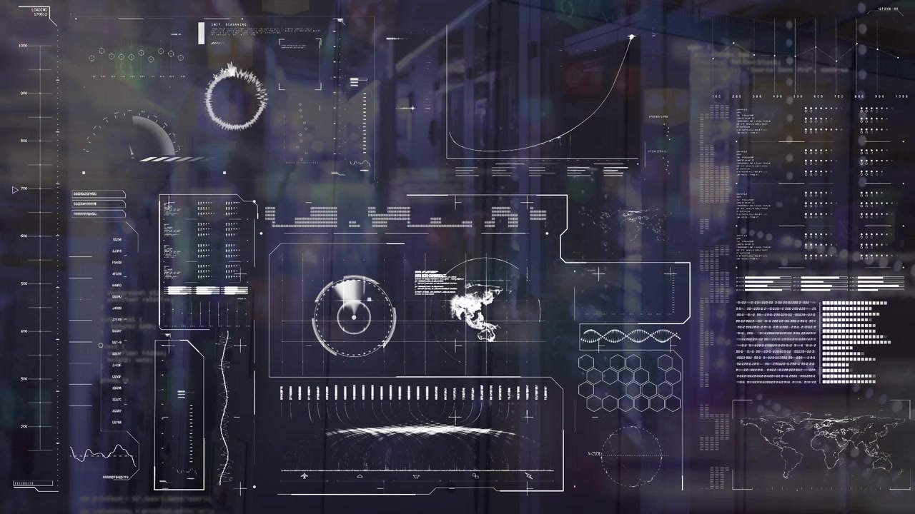 Animation of data processing over fit man and server room