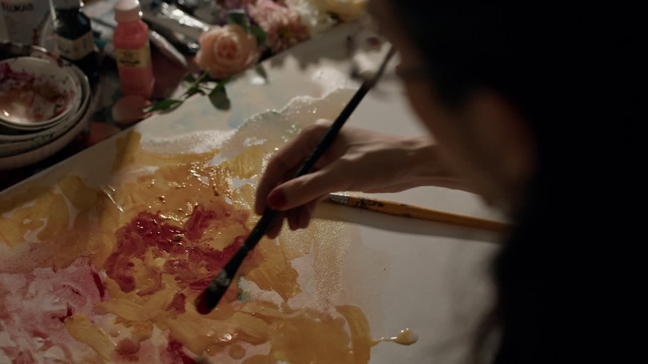 Artist Painting a Floral Watercolor