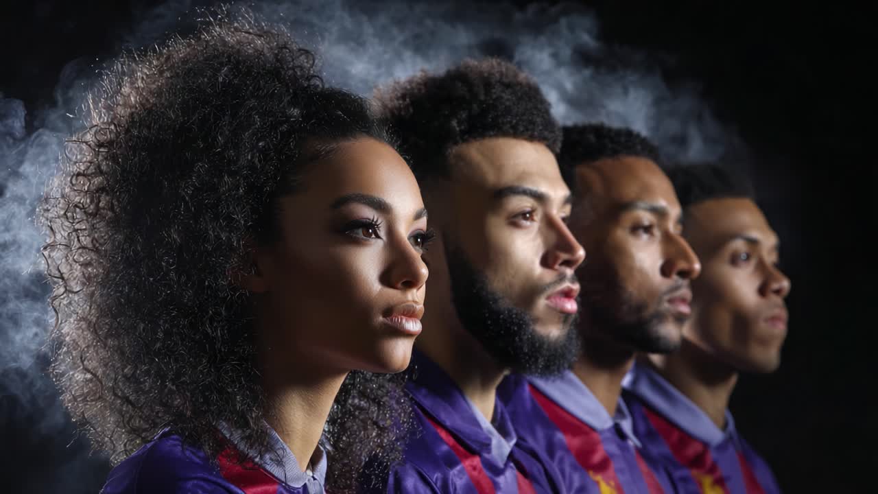 Dramatic Portraits of Four Individuals Capturing Intense Emotions Against a Smoky Background Highlighting Diversity and Unity in Expression