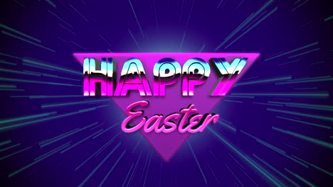 happy easter with retro triangle and lines in 80s style