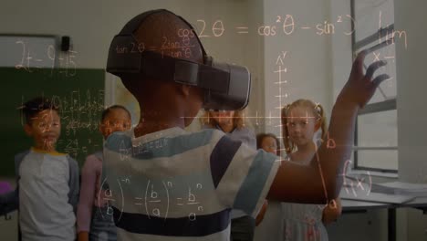 Animación-De-Ecuaciones-Matemáticas-Sobre-Escolares-Que-Utilizan-Auriculares-Vr