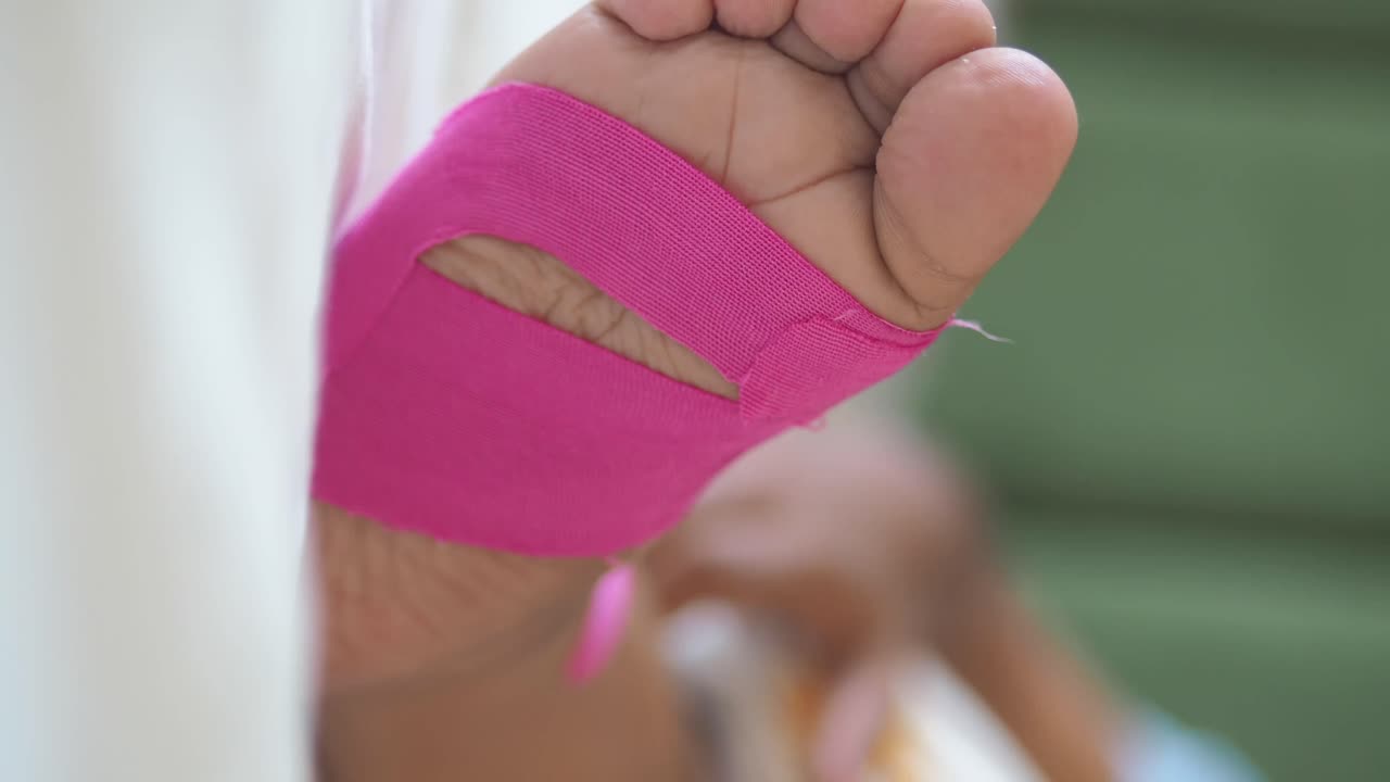 Foot with Pink Kinesiology Tape