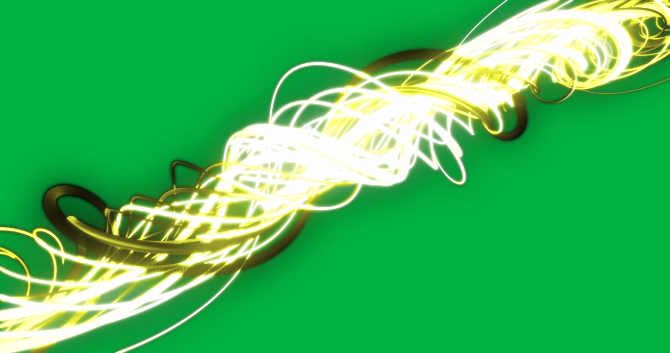 Animation of glowing fibre optic strands spinning on transparent background