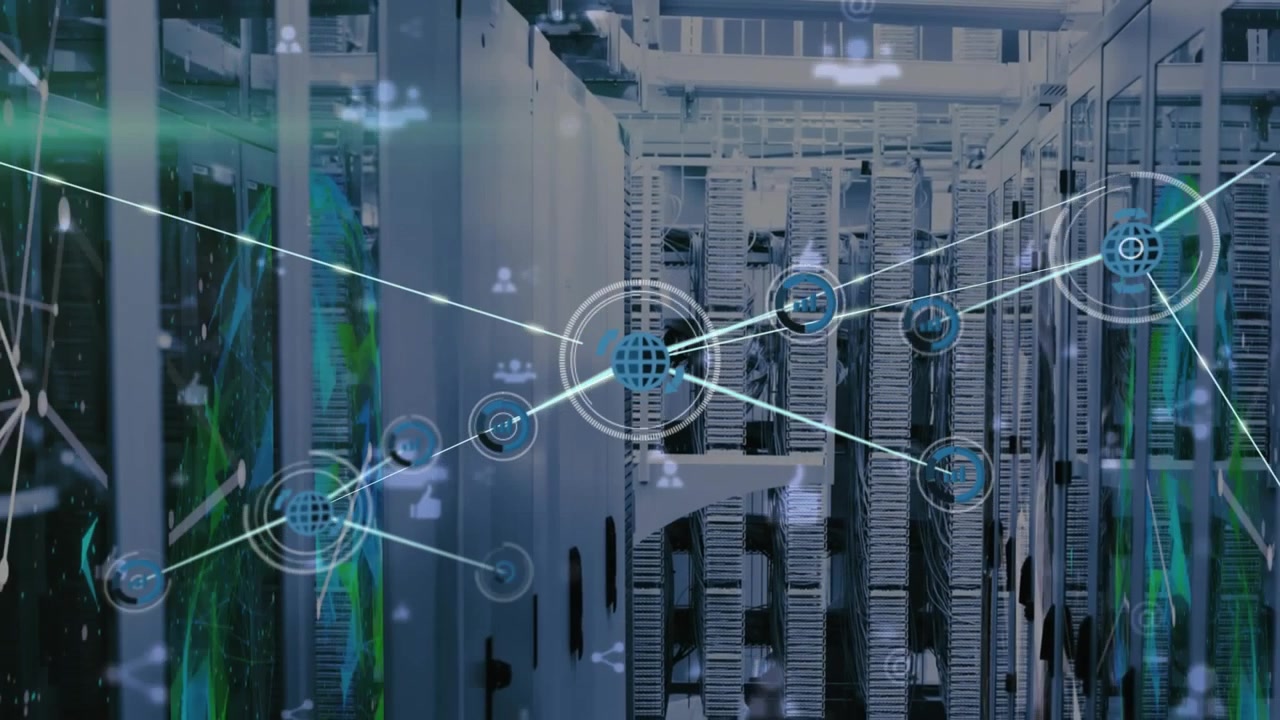 Animation of network of connections over server room