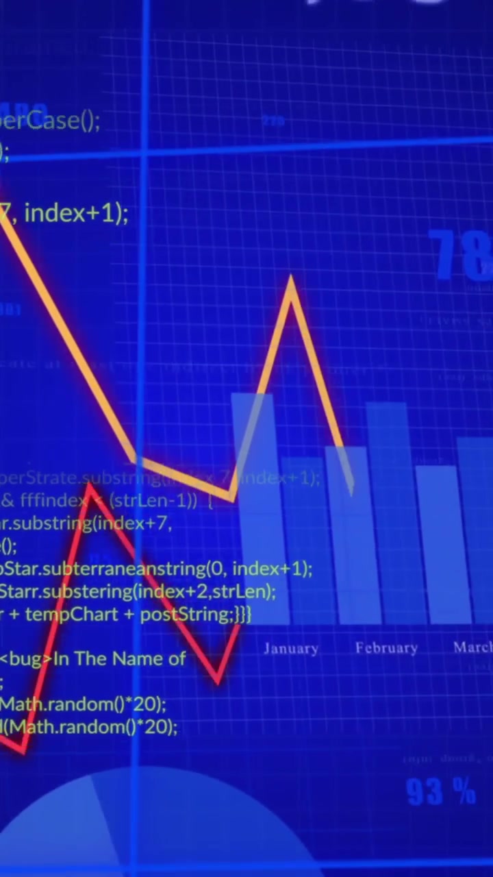 Animation of financial data processing over blue background