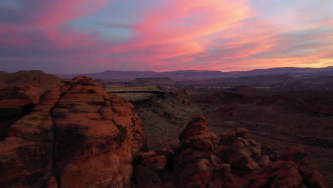 st. george, utah usa. beautiful aerial shot  at pink over the hills and mountains at sunset. establishing shot of the area