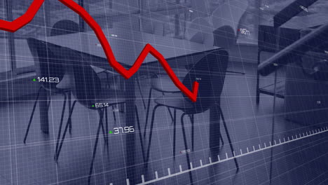 animation of red line and data processing over office