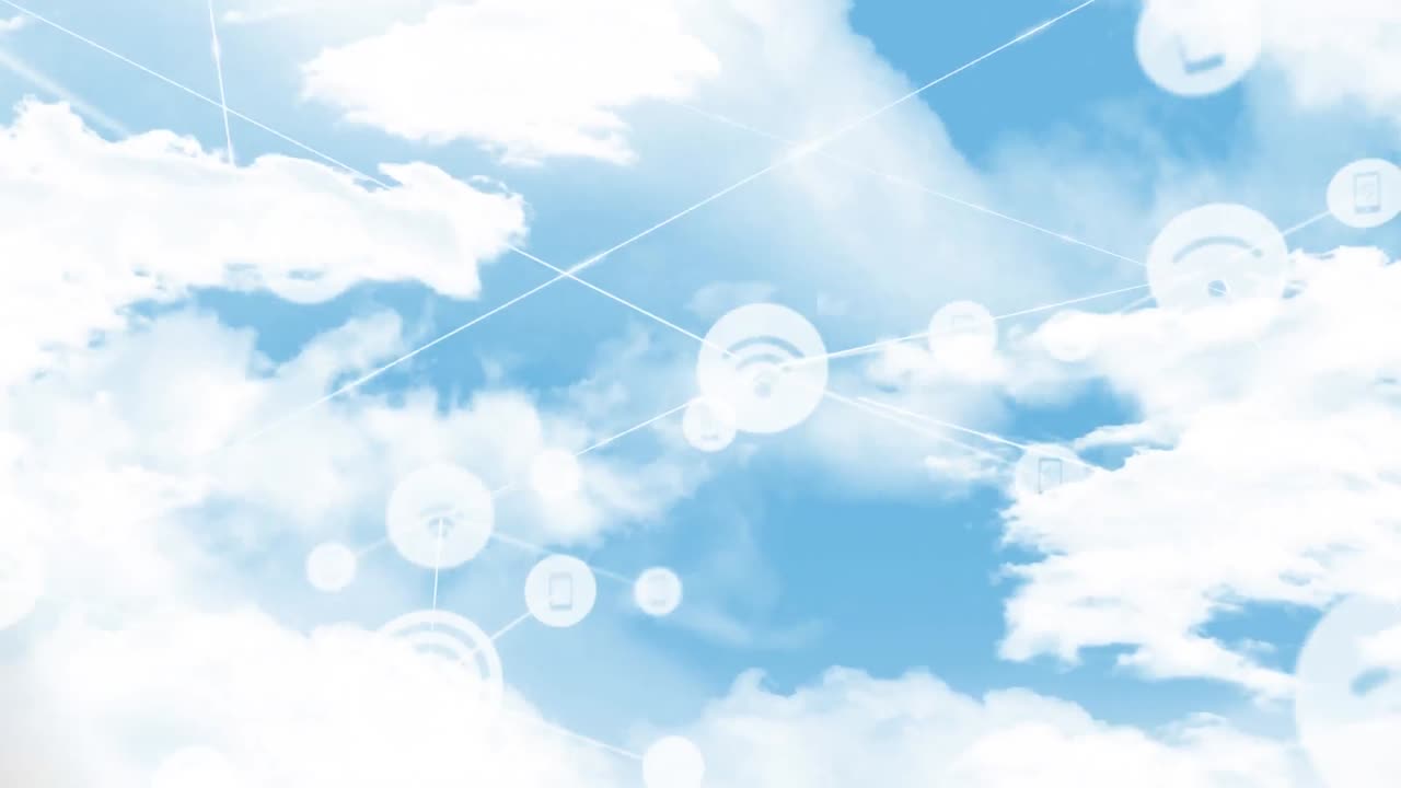 하늘 위의 아이콘으로 연결 네트워크의 애니메이션