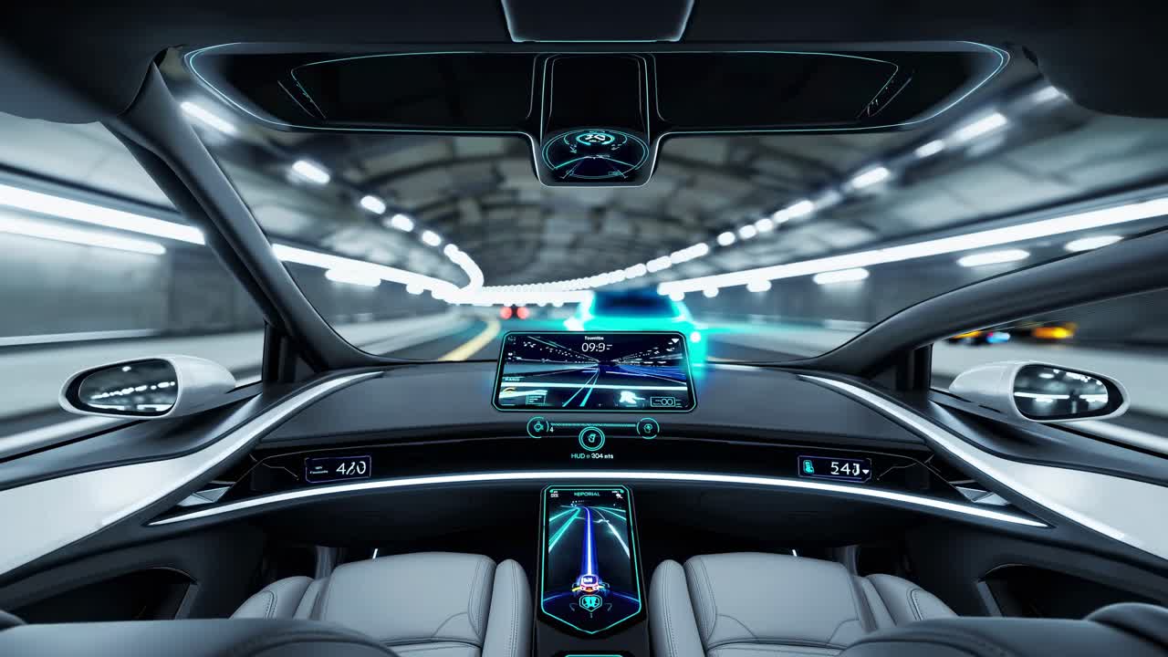 Futuristic Car Interior in a Tunnel