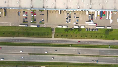 Time-lapse-Aerial-shot-of-industrial-warehouse