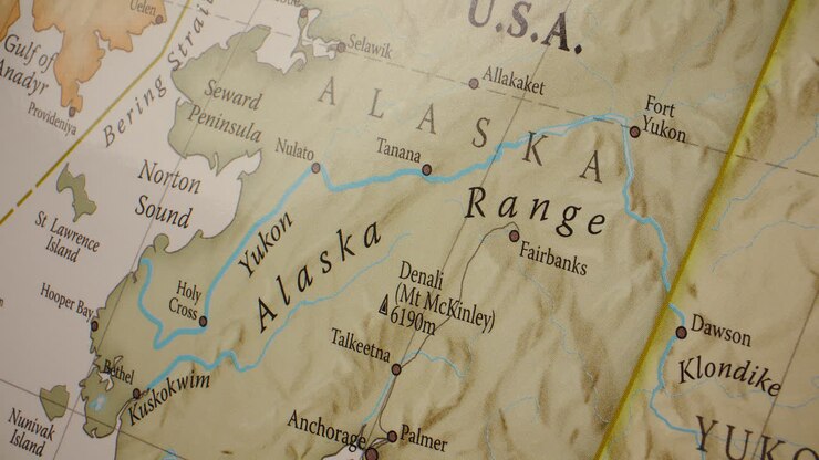 Detailed map of Alaska and surrounding regions