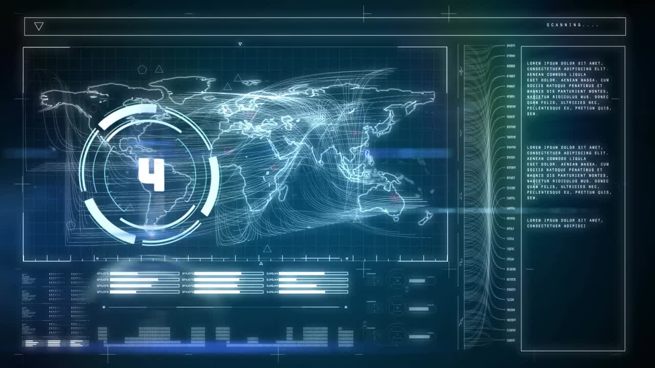 파란색 배경에 대한 범위 스캐닝과 데이터 처리 애니메이션