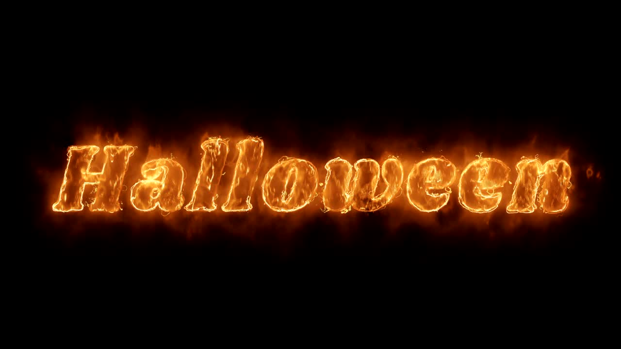 helloween palabra animada caliente quema el bucle de llamas de fuego realista.