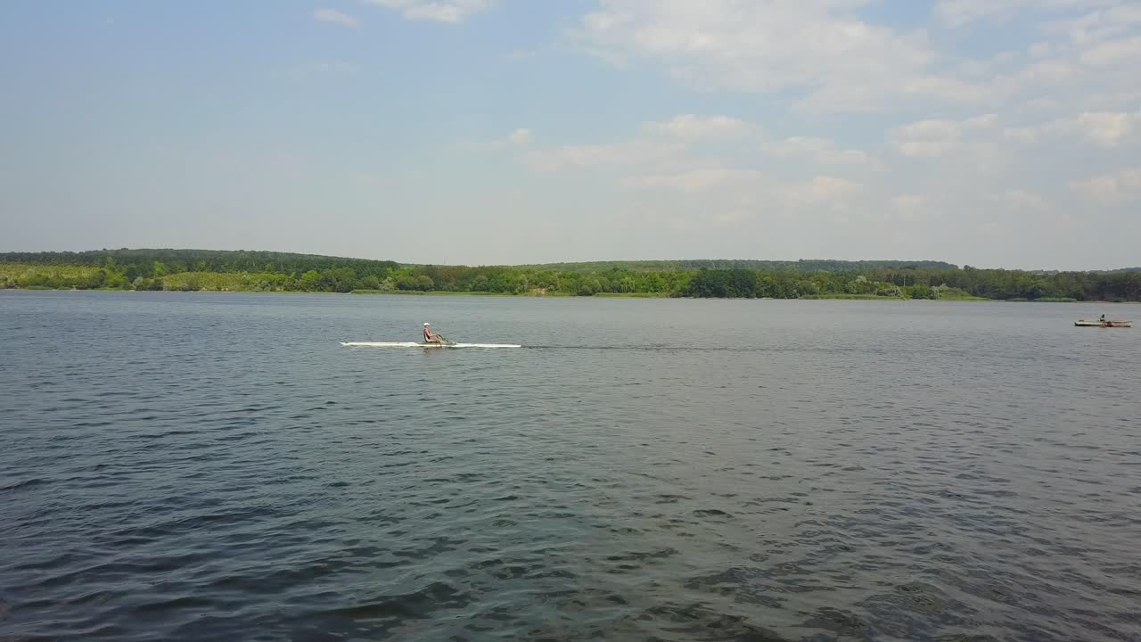 Children Training On Canoe. Group of children training kayaking in the river
