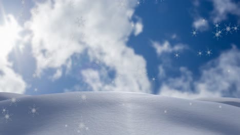 animation of snow falling over winter landscape and sky