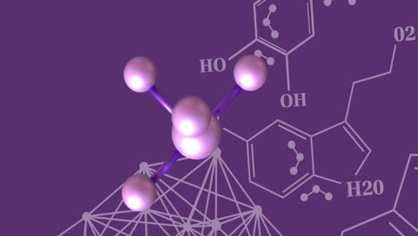animación de la estructura molecular y los diagramas de cadenas de adn sobre un fondo púrpura
