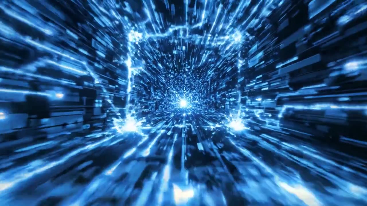 Dynamic Burst of Light and Data: A Visual Exploration of Futuristic Technology and High-Speed Information Flow in a Serene Blue Environment
