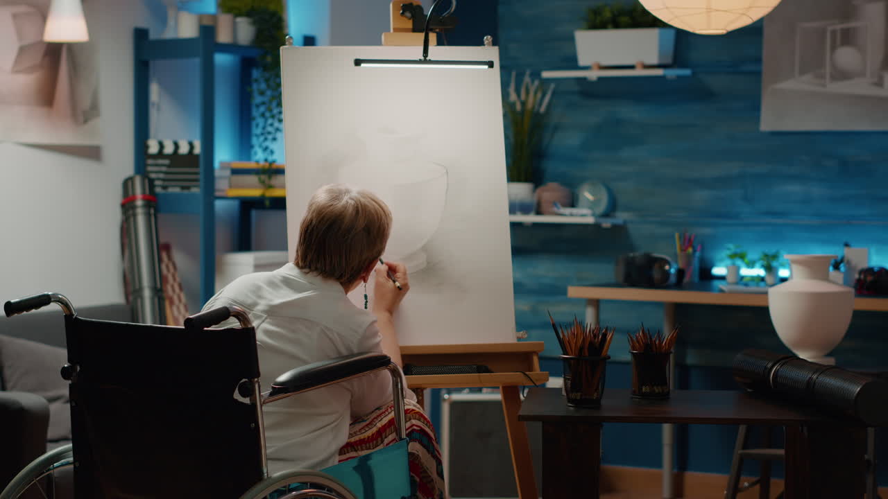 Female wheelchair user creating vase model masterpiece