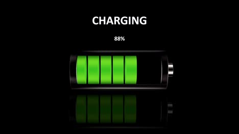 battery green full charging icon on black screen 4k