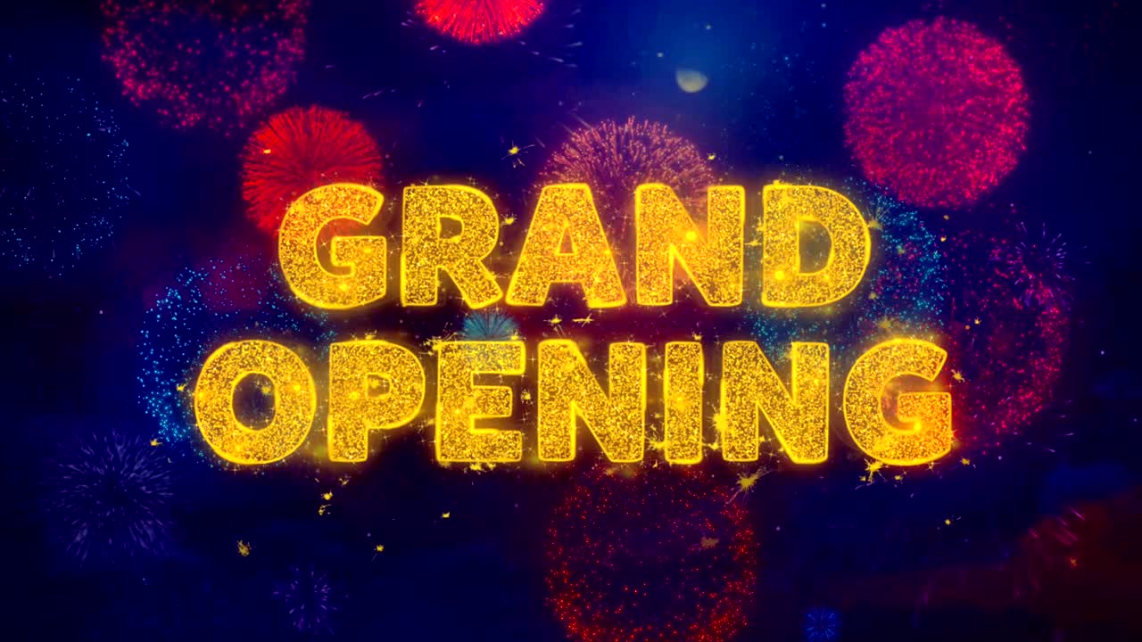 화려한 불꽃놀이 폭발 입자에 대한 대규모 개막 텍스트.