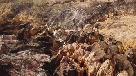 golden color nature the salt mountain scenic wonderful landscape of vivid colorful layers of mineral line in panoramic geology aerial shot drone fly over the peaks wide beautiful background in iran