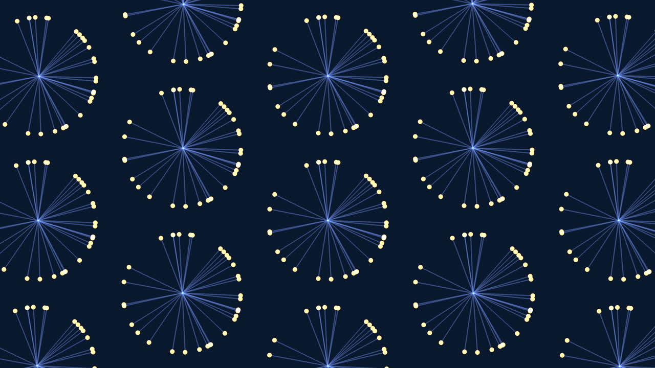Dandelion-inspired blue and yellow pattern scattered seed-like circles on a vibrant background
