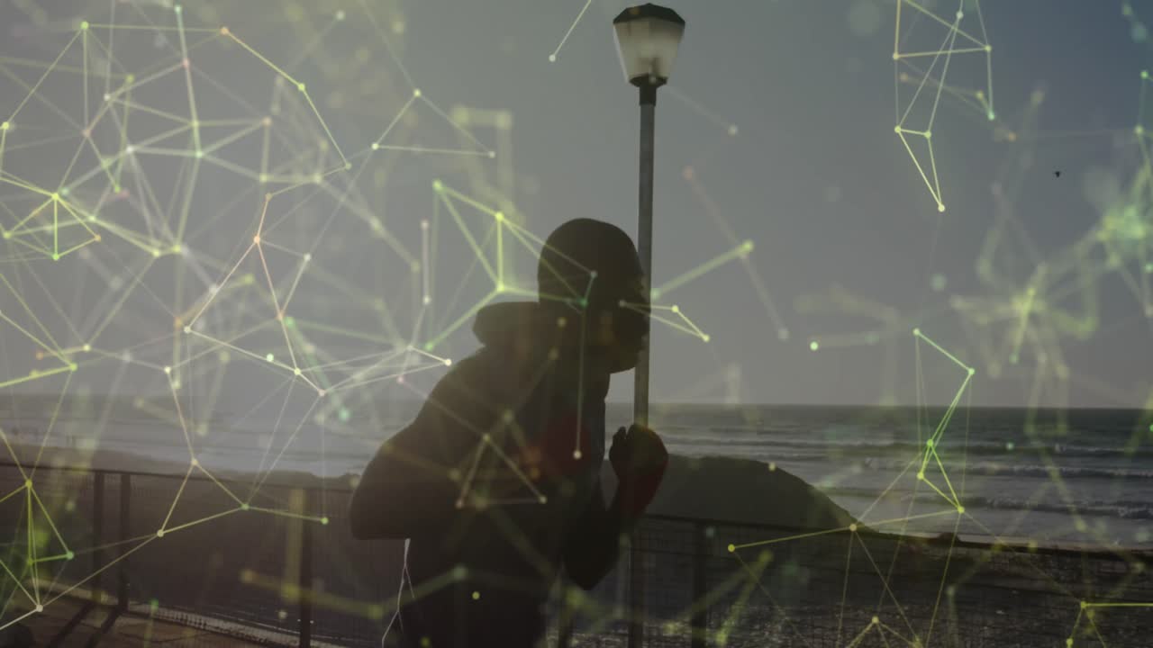 달리는 아프리카계 미국인 남자의 연결 네트워크의 애니메이션