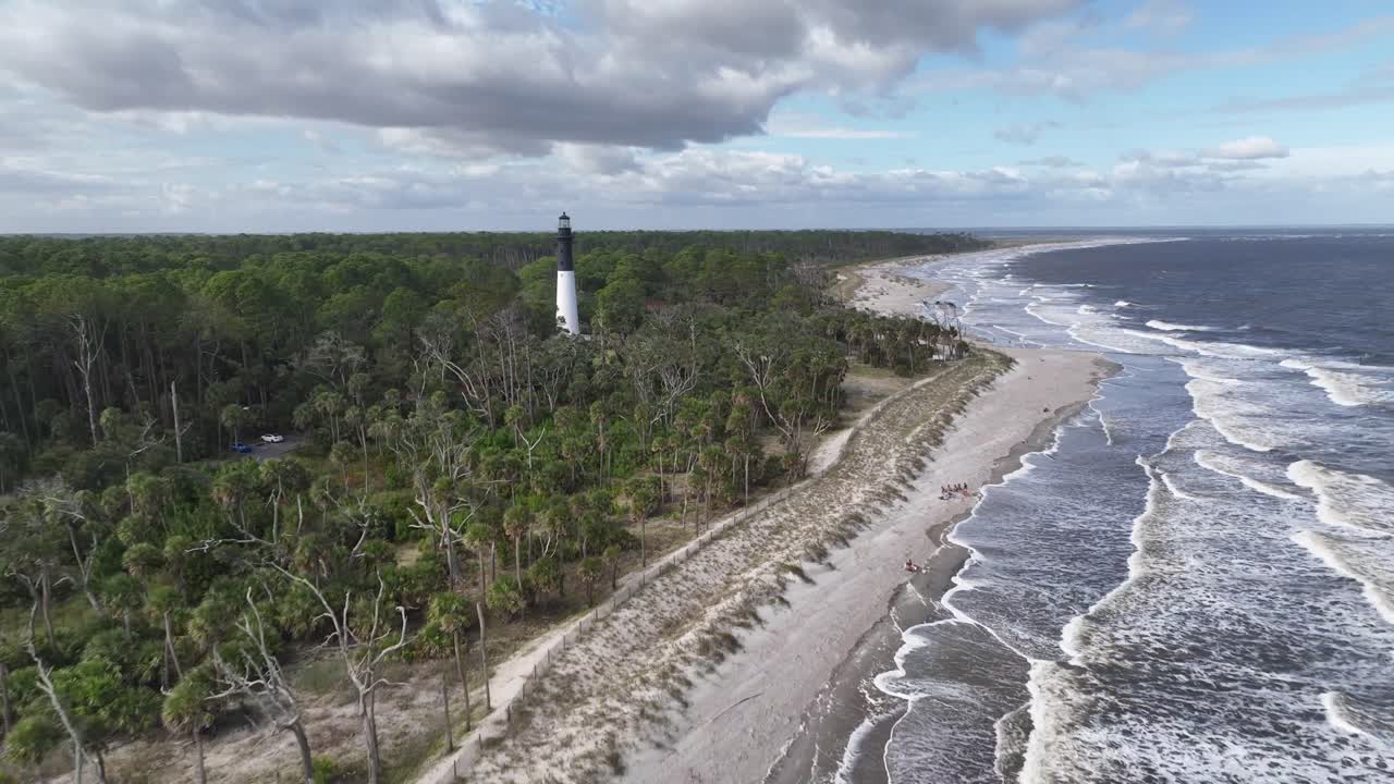 aerial pullout from the hunting island beach lighthouse