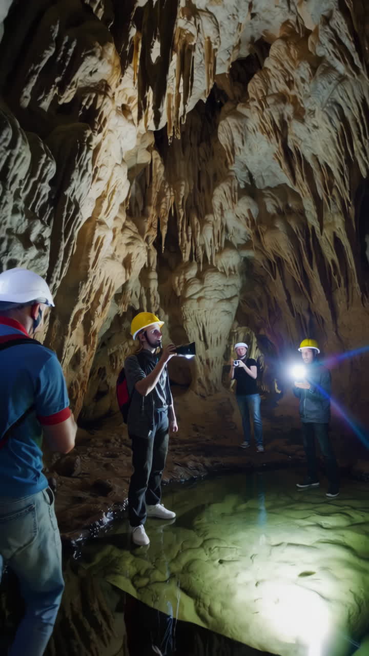Group exploring a cave