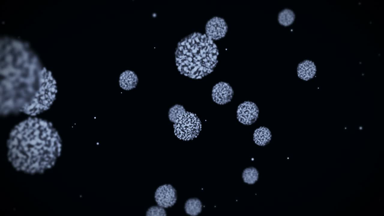 Virus cell in spherical shape. Pathogenic viruses causing infection. Loop animation of human virus. Bacterial microorganism. Viral disease outbreak.