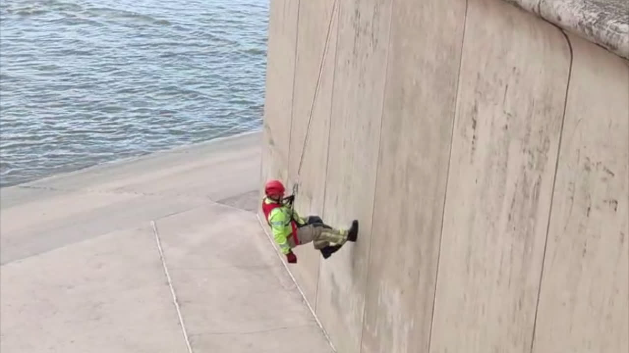 Blackpool fire fighters training on the prom, abseiling