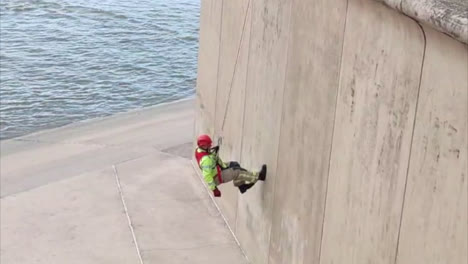 blackpool fire fighters training on the prom, abseiling