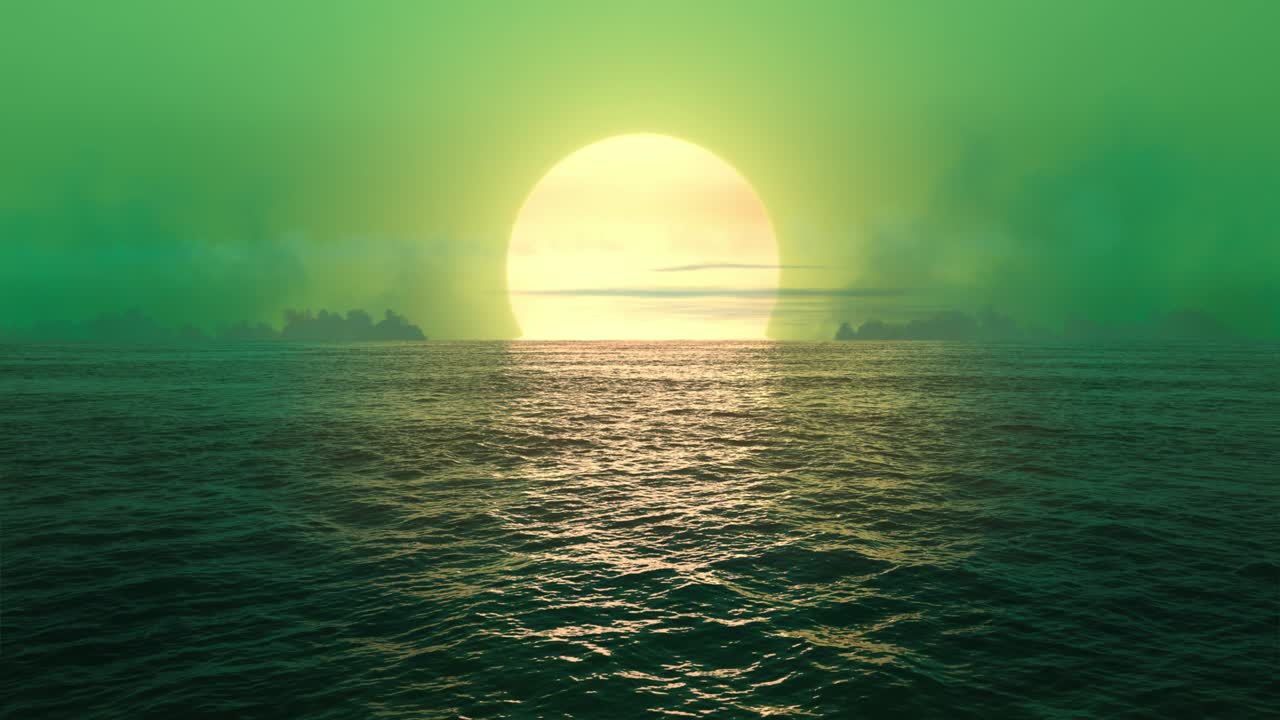 planeta verde - puesta de sol sobre el océano sin problemas de bucle.