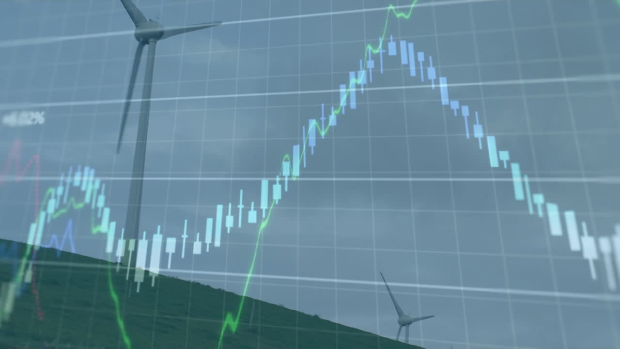 풍력 터빈을 통해 금융 데이터 처리의 애니메이션