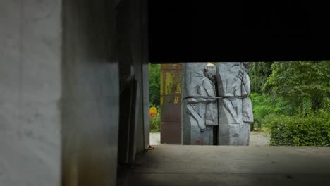 memorial monument of the jewish deportation in berlin. cinematic side shot.
