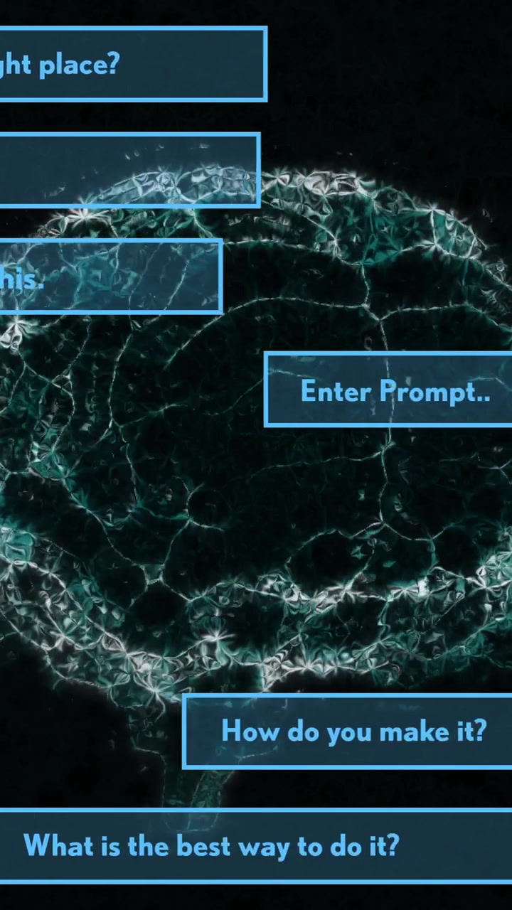 Animation of human brain and ai data processing over black background