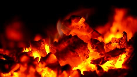 burning fire with hot coals close up