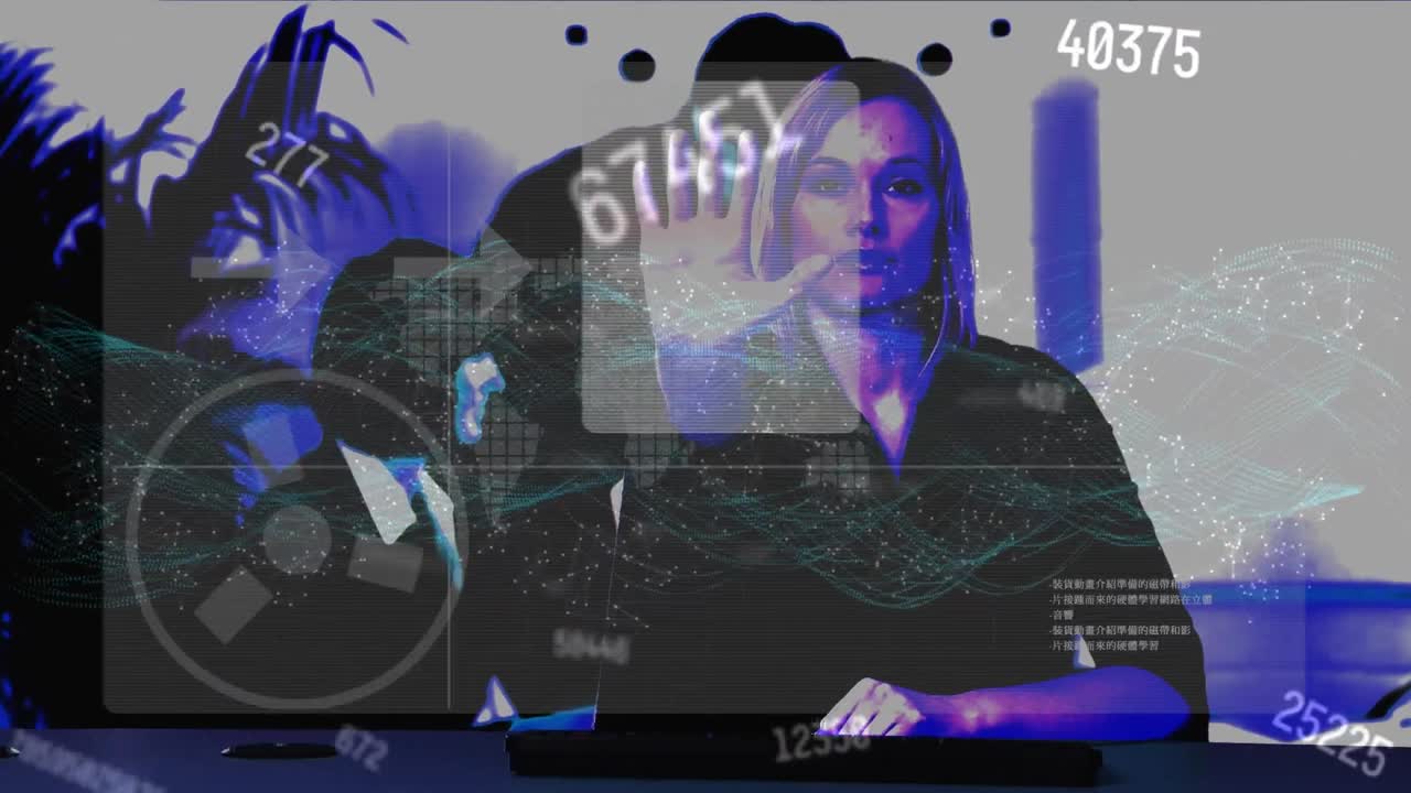 animación de números con procesamiento de datos sobre mujer de negocios