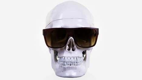 human skull with sunglasses