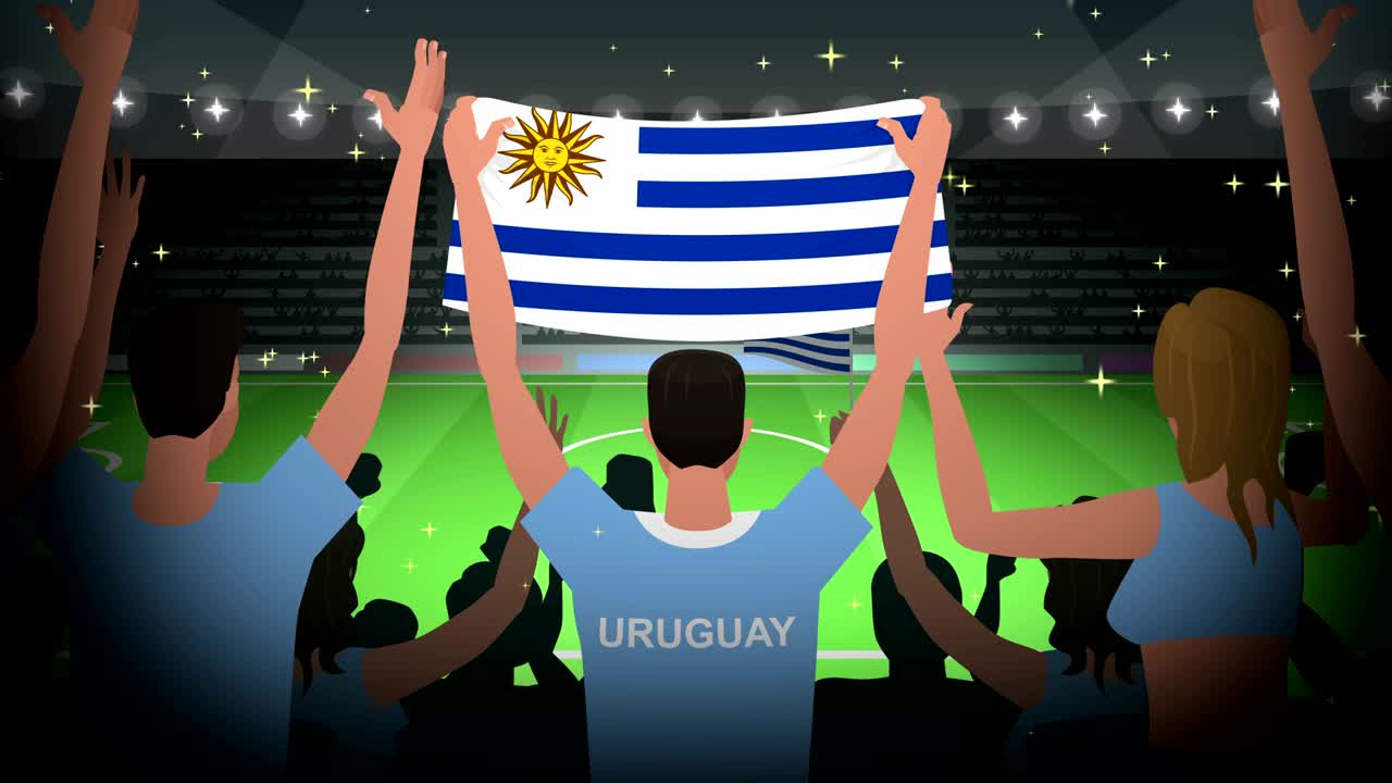 축구 팬들을 응원하는 만화 군중 우루과이 축구 애니메이션