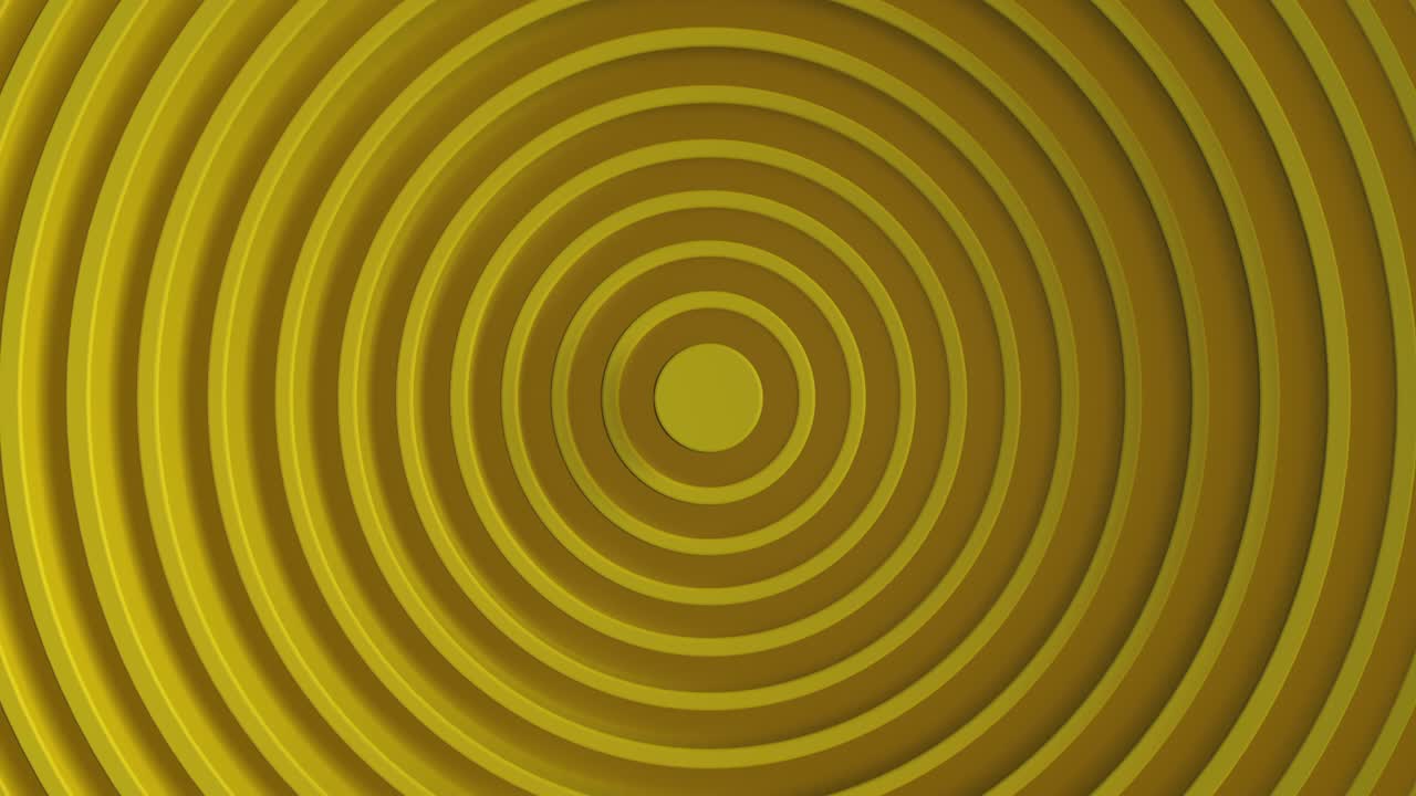 노란색 미니멀리즘: 이동의 효과를 가진 원의 추상적인 패턴, 색 끔한 반지 애니메이션, 비즈니스 프레젠테이션을위한 추상적인 배경, 원활한 루프 4k 3d 렌더링
