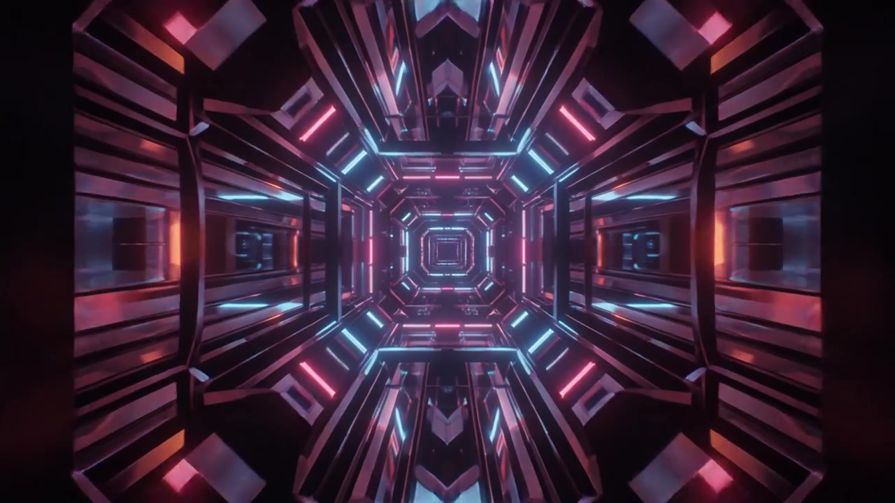 Tunnel fantascientifico futuristico con luci al neon brillanti
